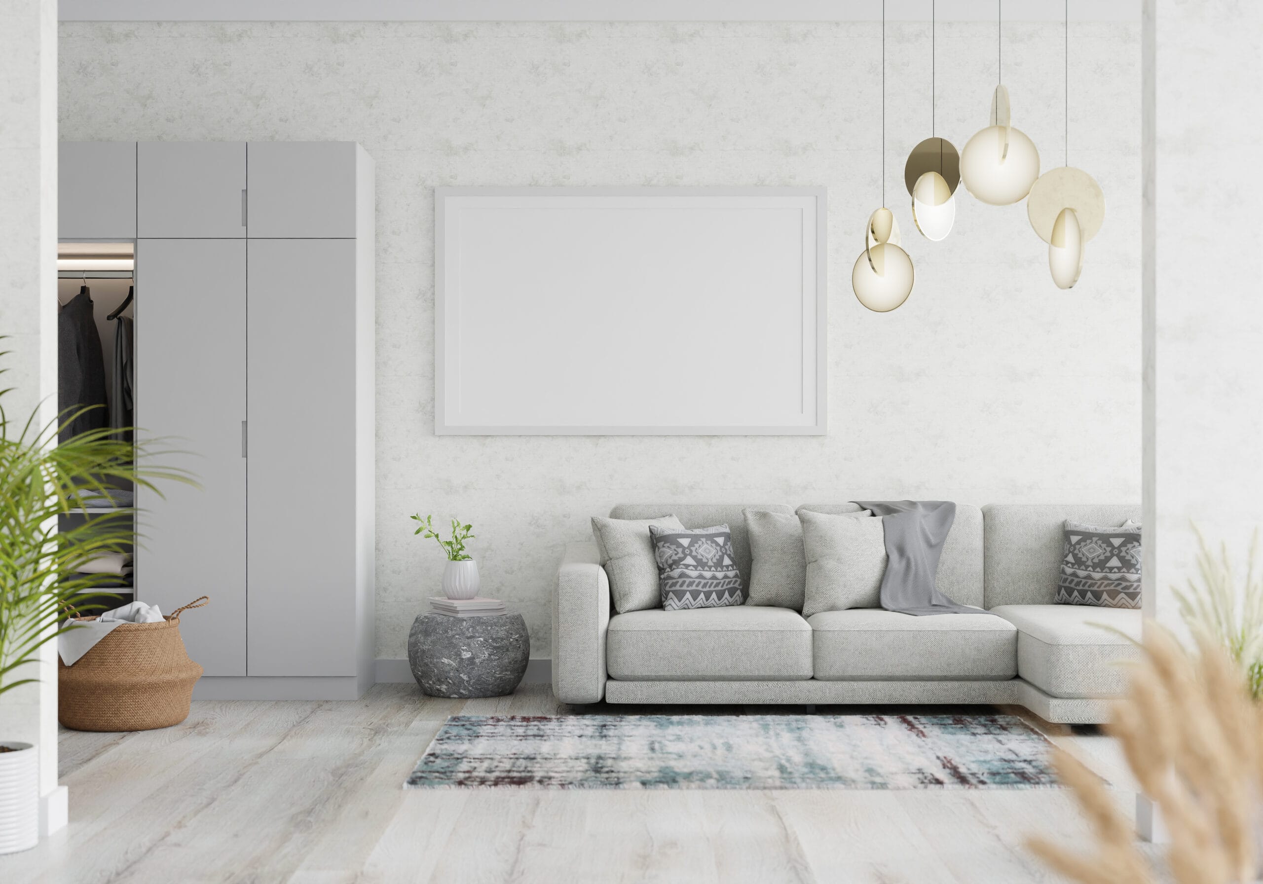 3D Mockup photo frame in Modern interior of living room
